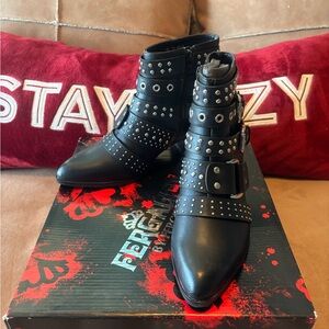 NIB Fergalicious Edgy Black Studded Ankle Boots